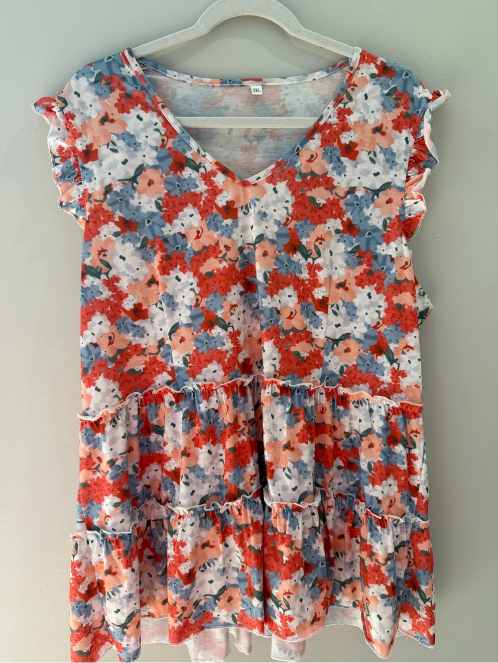 Womens Floral Tiered Top - Coral & Blue